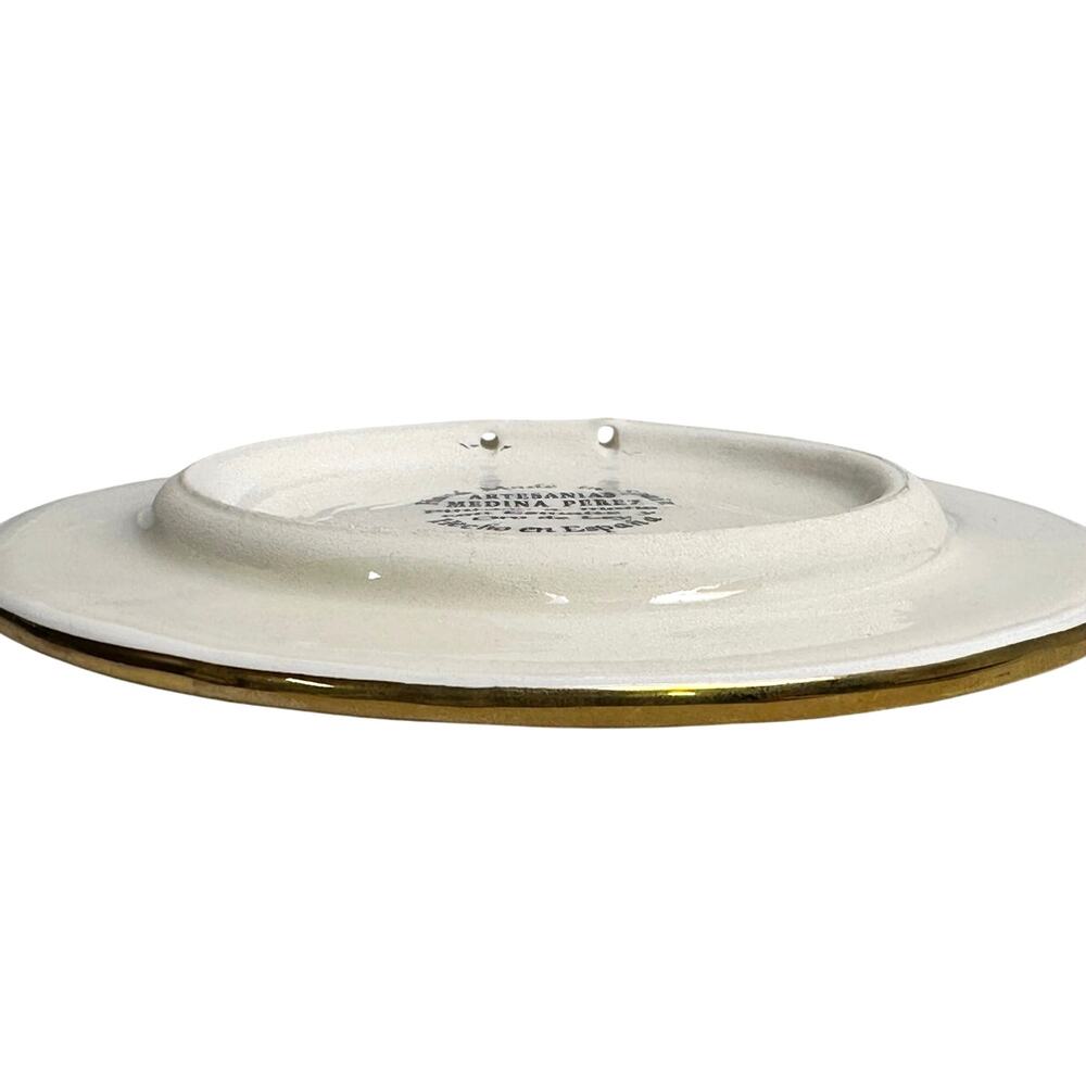 Vibrant Painted Enamel 6" Ceramic Plate Medina Perez Spain Gold Accents Gold Rim - Picture 5 of 5